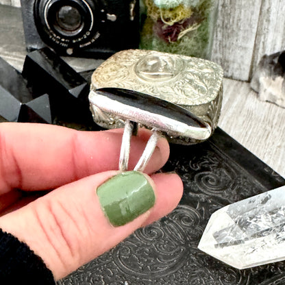 Black Obsidian Crystal Ring Fine Silver Size 7 / Foxlark Collection - One of a Kind
