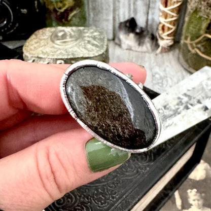 Golden Sheen Obsidian Crystal Ring Fine Silver Size 9 / Foxlark Collection - One of a Kind