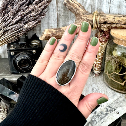 Golden Sheen Obsidian Crystal Ring Fine Silver Size 9 / Foxlark Collection - One of a Kind