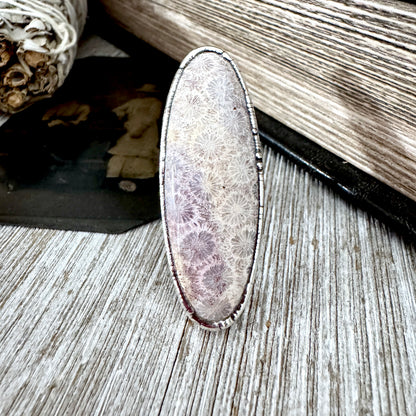 Fossilized Coral Crystal Ring Fine Silver Size 8.5 / Foxlark Collection - One of a Kind