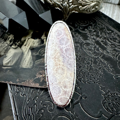 Fossilized Coral Crystal Ring Fine Silver Size 8.5 / Foxlark Collection - One of a Kind