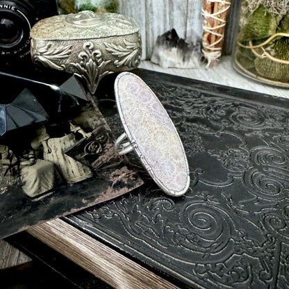 Fossilized Coral Crystal Ring Fine Silver Size 8.5 / Foxlark Collection - One of a Kind