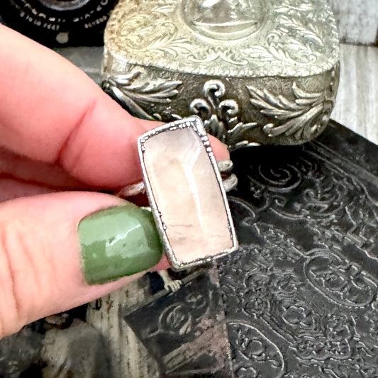 Rose Quartz Crystal Ring Fine Silver Size 10 / Foxlark Collection - One of a Kind