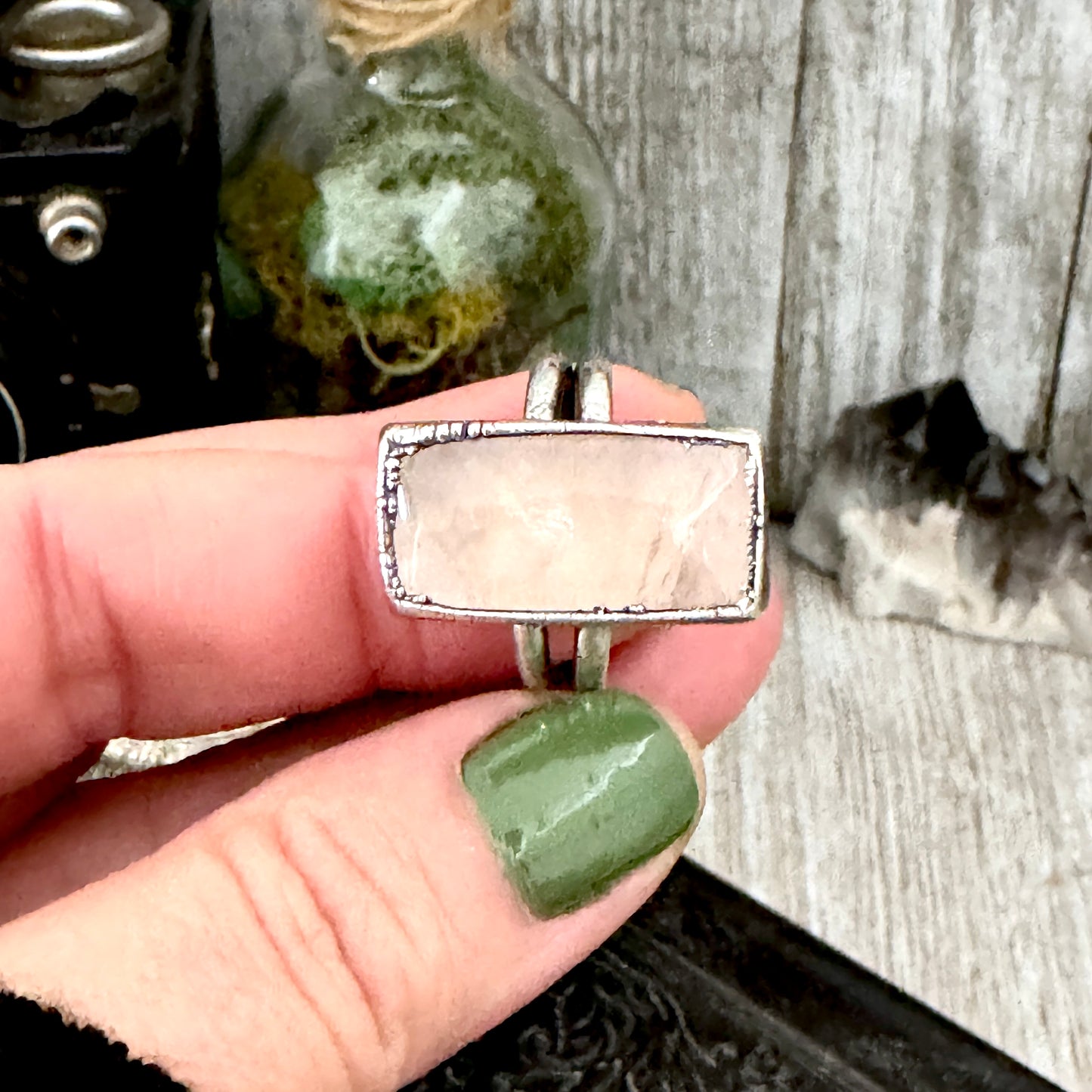 Rose Quartz Crystal Ring Fine Silver Size 10 / Foxlark Collection - One of a Kind