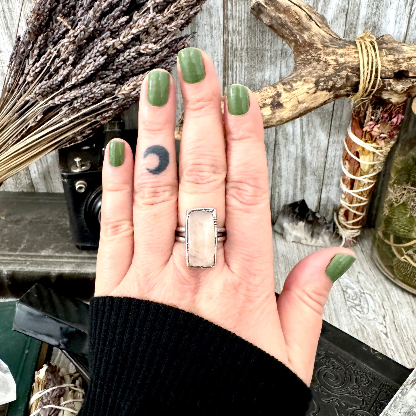 Rose Quartz Crystal Ring Fine Silver Size 10 / Foxlark Collection - One of a Kind