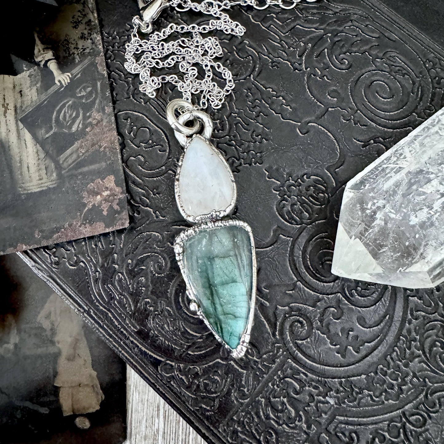 Multi Stone Labradorite Rainbow Moonstone Necklace Silver / Foxlark Collection