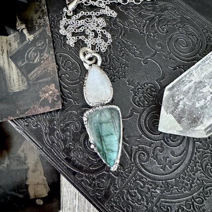 Multi Stone Labradorite Rainbow Moonstone Necklace Silver / Foxlark Collection