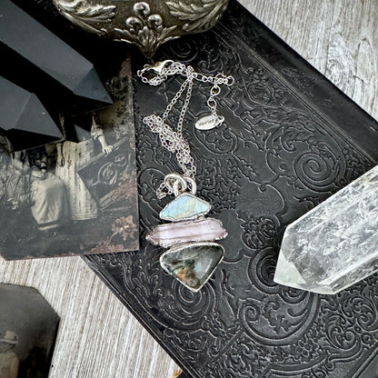 Multi Stone Rainbow Moonstone Vera Cruz Amethyst Labradorite Crystal Necklace Fine Silver / Foxlark Collection