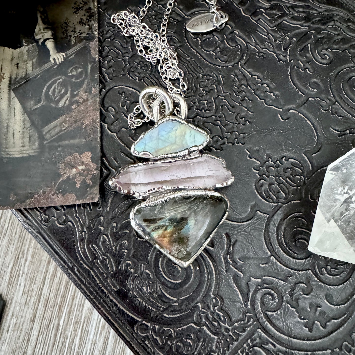 Multi Stone Rainbow Moonstone Vera Cruz Amethyst Labradorite Crystal Necklace Fine Silver / Foxlark Collection