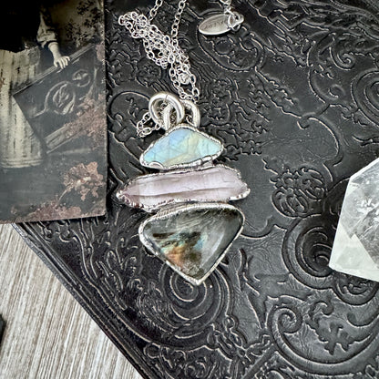 Multi Stone Rainbow Moonstone Vera Cruz Amethyst Labradorite Crystal Necklace Fine Silver / Foxlark Collection