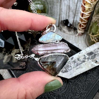 Multi Stone Rainbow Moonstone Vera Cruz Amethyst Labradorite Crystal Necklace Fine Silver / Foxlark Collection