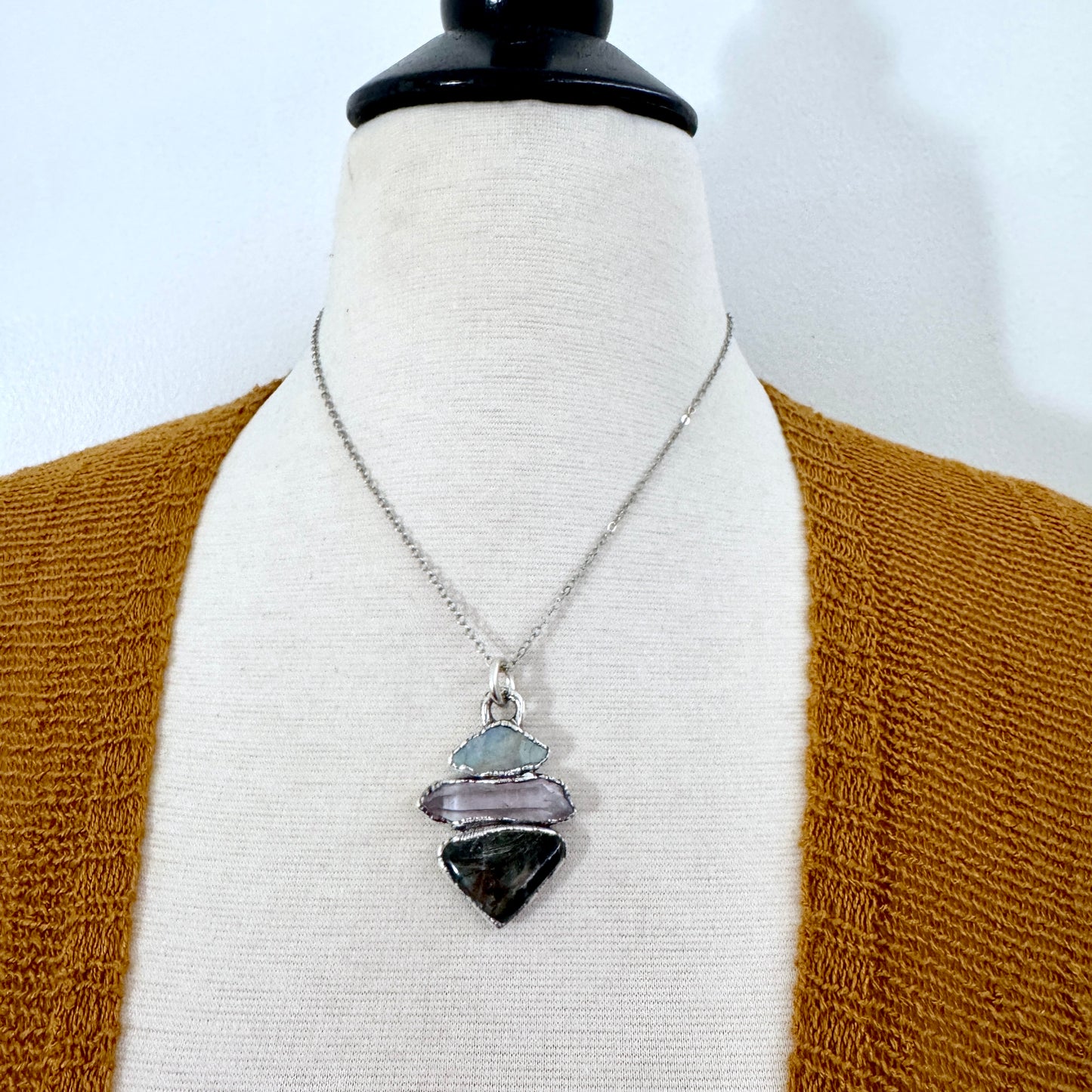 Multi Stone Rainbow Moonstone Vera Cruz Amethyst Labradorite Crystal Necklace Fine Silver / Foxlark Collection