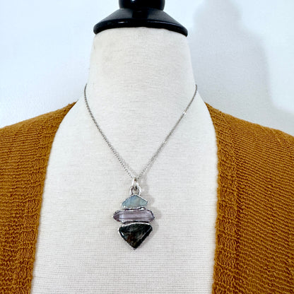 Multi Stone Rainbow Moonstone Vera Cruz Amethyst Labradorite Crystal Necklace Fine Silver / Foxlark Collection