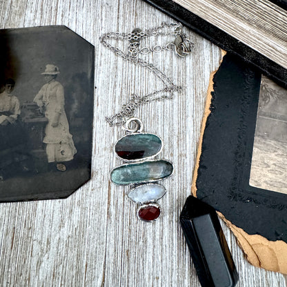 Multi Stone Bloodstone Labradorite Rainbow Moonstone Garnet Crystal Necklace Fine Silver / Foxlark Collection