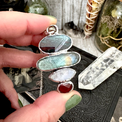 Multi Stone Bloodstone Labradorite Rainbow Moonstone Garnet Crystal Necklace Fine Silver / Foxlark Collection