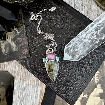 Multi Stone Star Ruby Turquoise Labradorite Crystal Necklace Fine Silver / Foxlark Collection