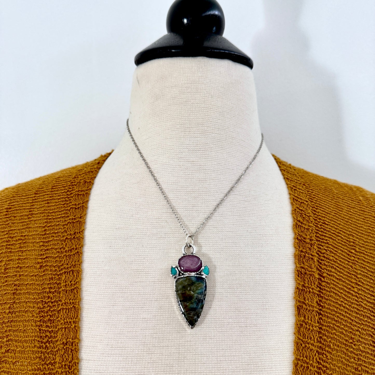 Multi Stone Star Ruby Turquoise Labradorite Crystal Necklace Fine Silver / Foxlark Collection
