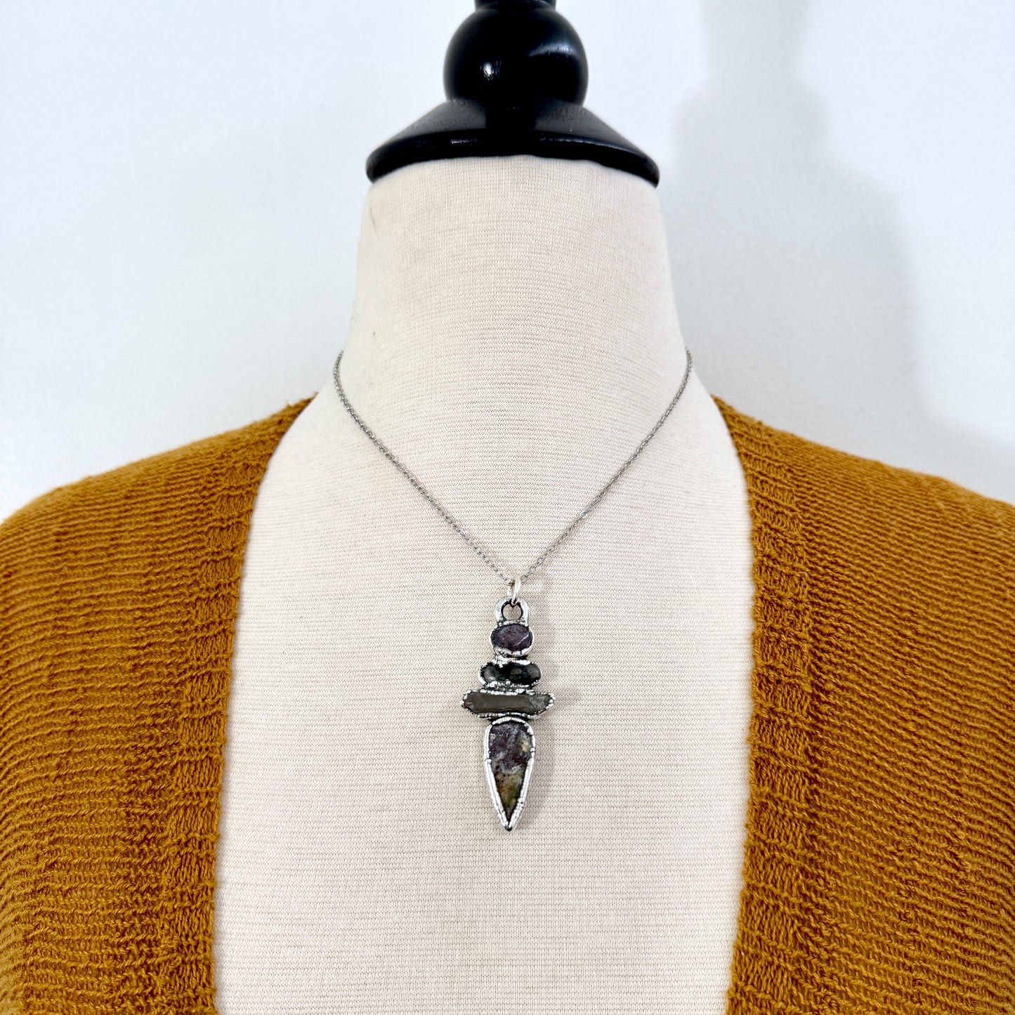 Multi Stone Star Ruby Moss Agate Clear Quartz Jasper Crystal Necklace Fine Silver / Foxlark Collection