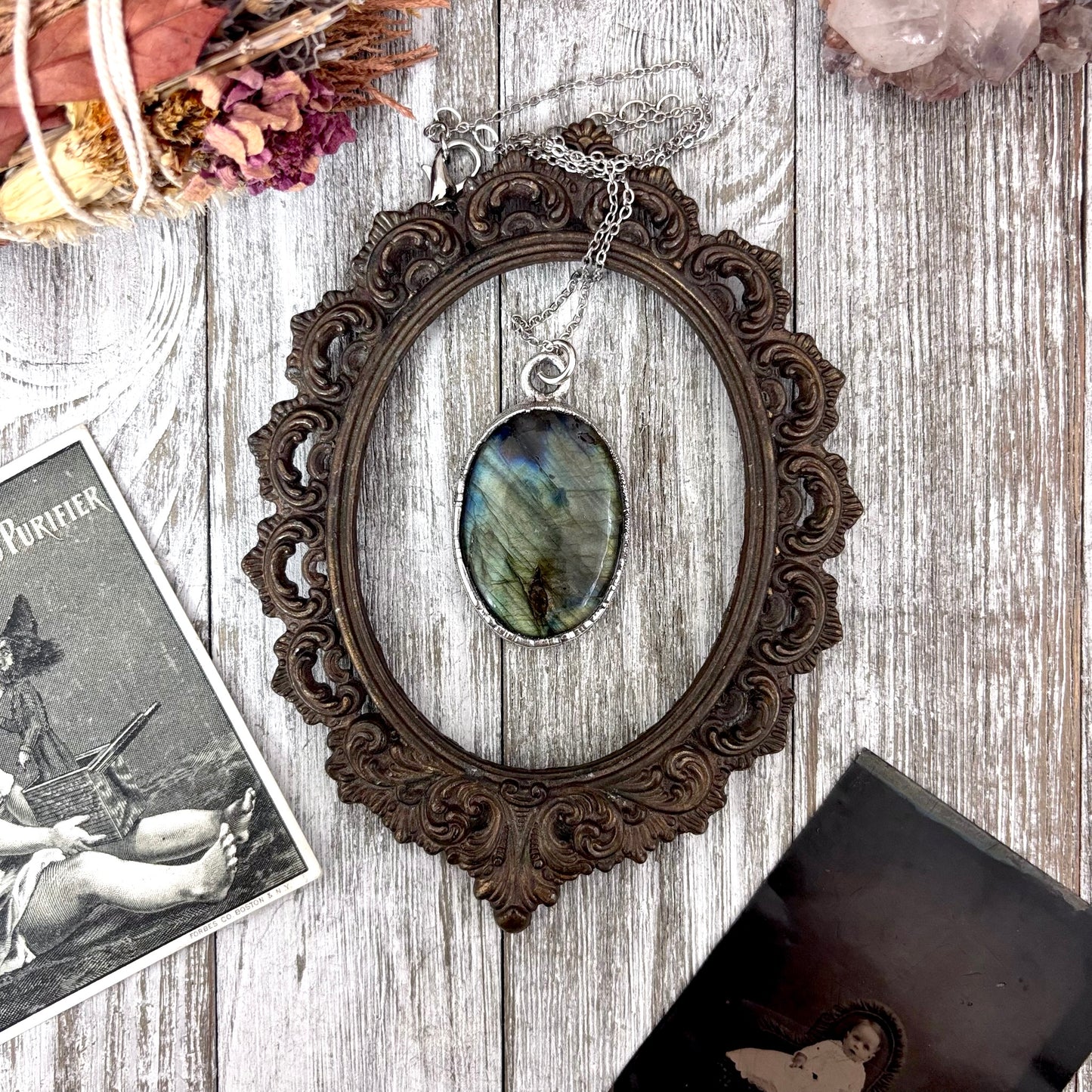 Blue Labradorite Crystal Necklace in Fine Silver / Foxlark Collection - One of a Kind