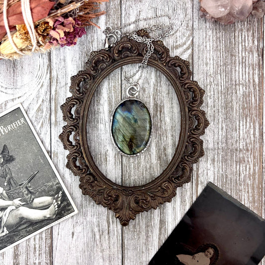 Blue Labradorite Crystal Necklace in Fine Silver / Foxlark Collection - One of a Kind