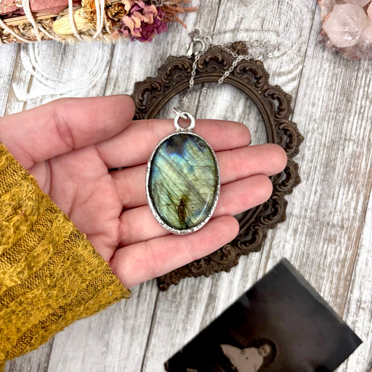 Blue Labradorite Crystal Necklace in Fine Silver / Foxlark Collection - One of a Kind