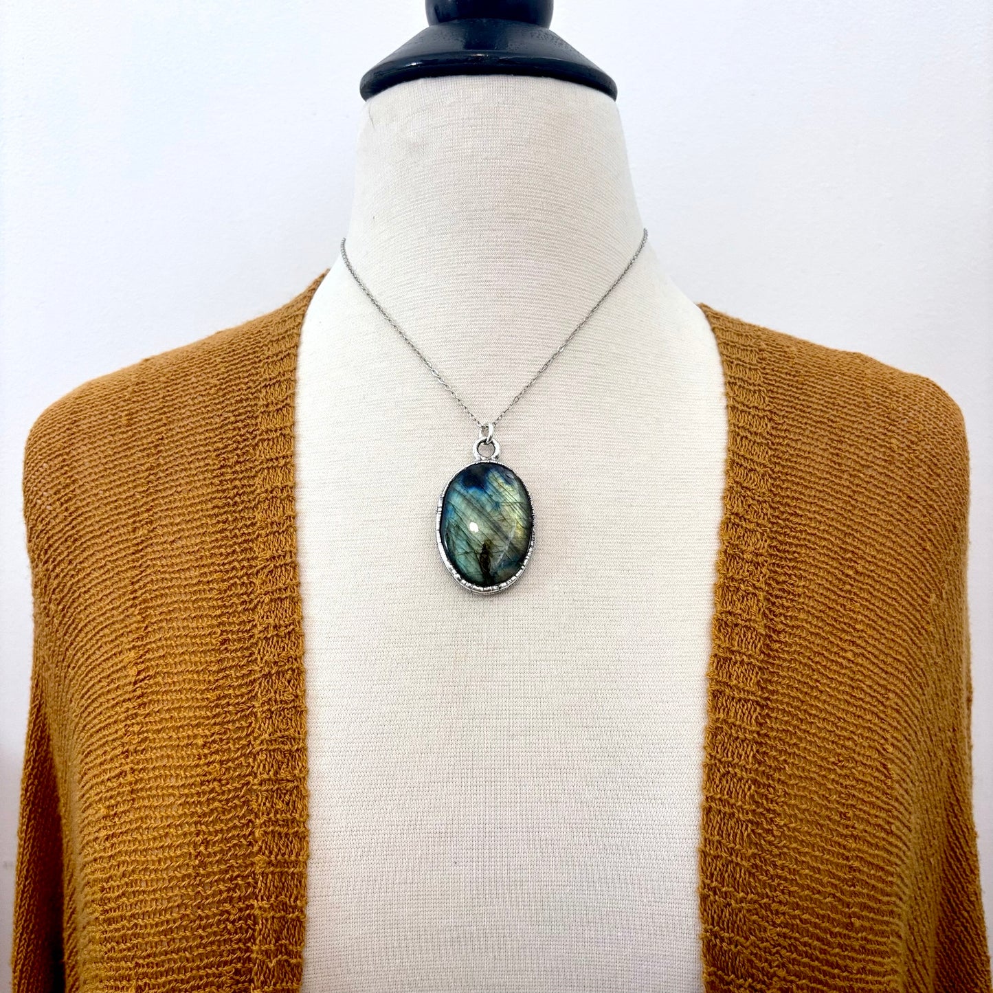 Blue Labradorite Crystal Necklace in Fine Silver / Foxlark Collection - One of a Kind