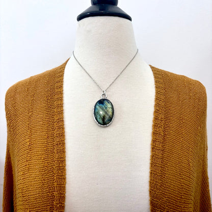 Blue Labradorite Crystal Necklace in Fine Silver / Foxlark Collection - One of a Kind