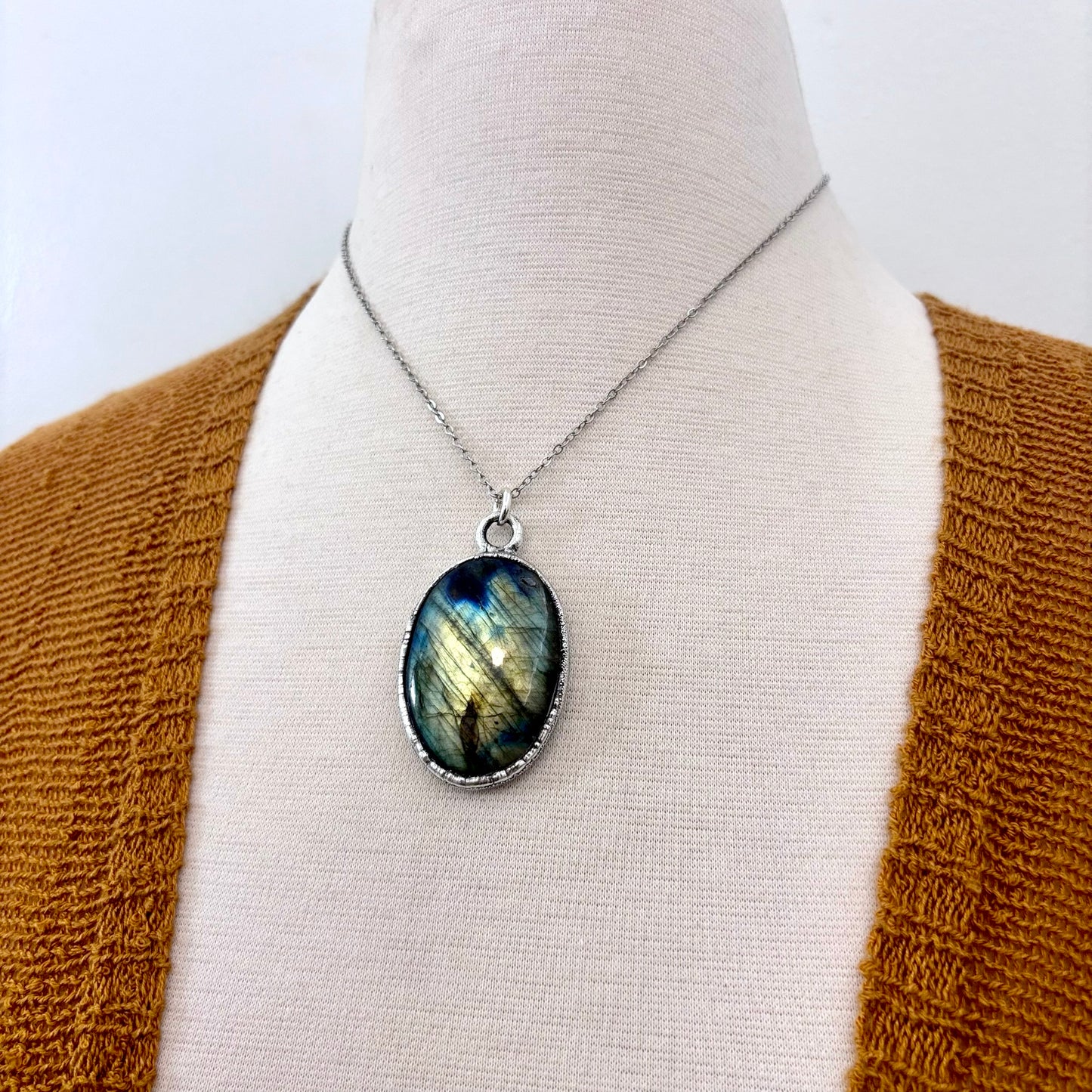 Blue Labradorite Crystal Necklace in Fine Silver / Foxlark Collection - One of a Kind