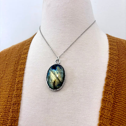Blue Labradorite Crystal Necklace in Fine Silver / Foxlark Collection - One of a Kind