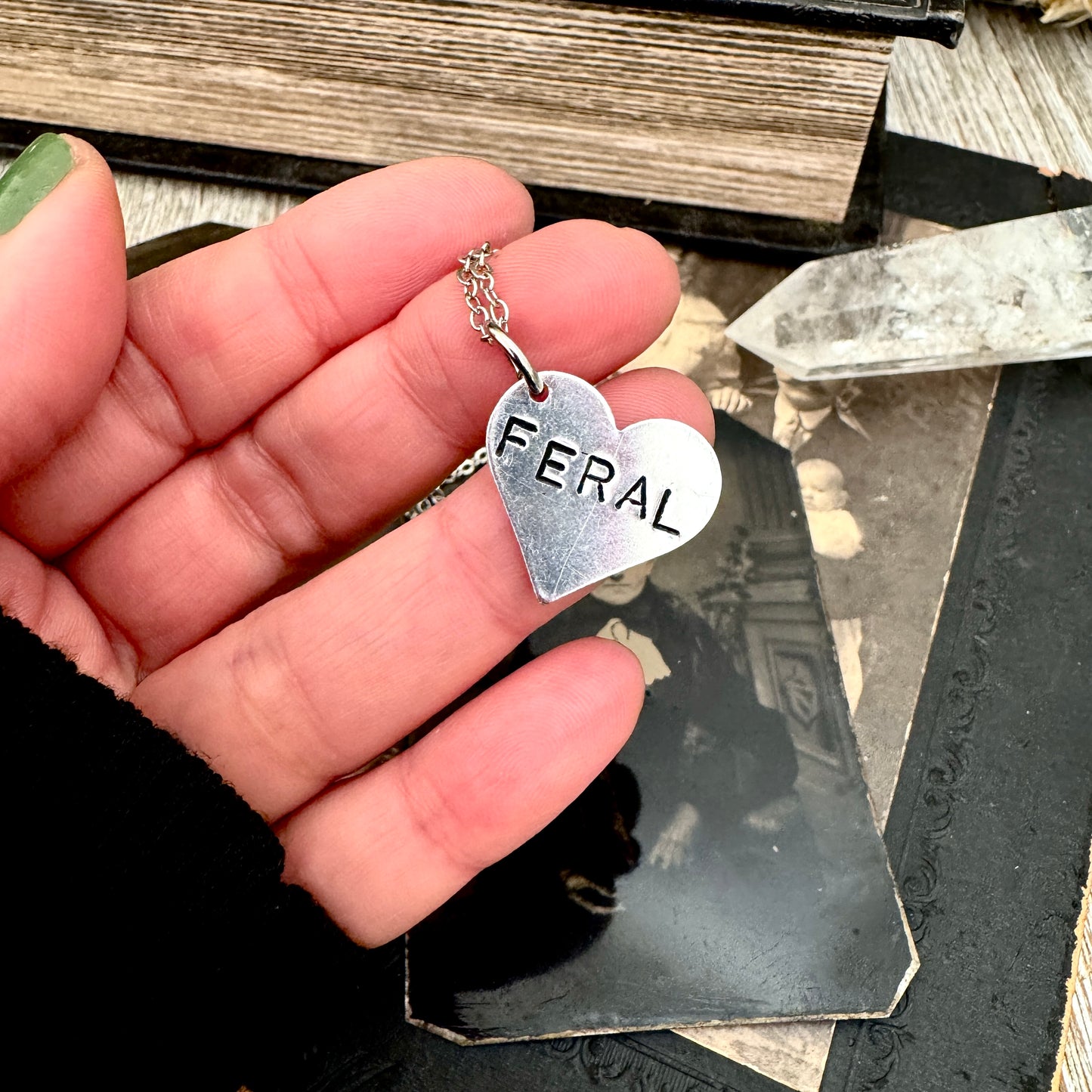 Hand Stamped FERAL Heart Necklace