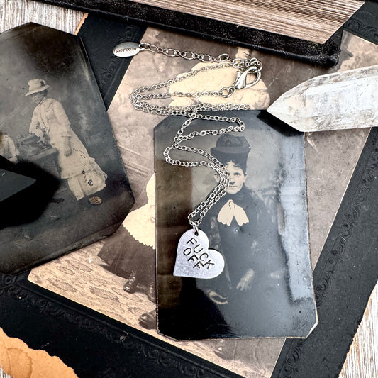 Hand Stamped FUCK OFF  Heart Necklace