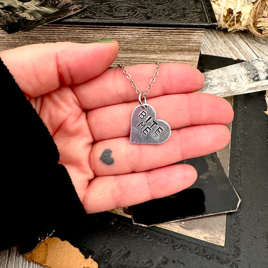 Hand Stamped BITE ME Heart Necklace