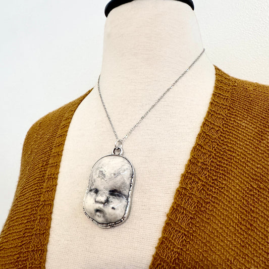 Ceramic Baby Doll Face Necklace Fine Silver / Foxlark Collection - One of a Kind