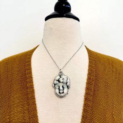 Ceramic Baby Doll Face Necklace Fine Silver / Foxlark Collection - One of a Kind