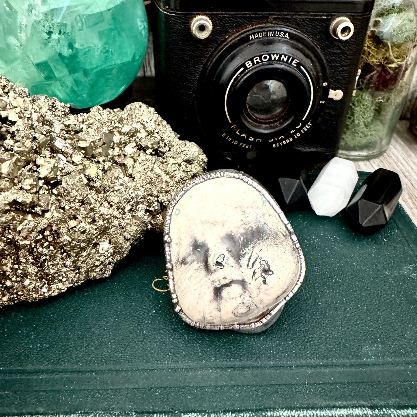 Ceramic Baby Doll Head Ring Fine Silver Size 9 / Foxlark Collection - One of a Kind