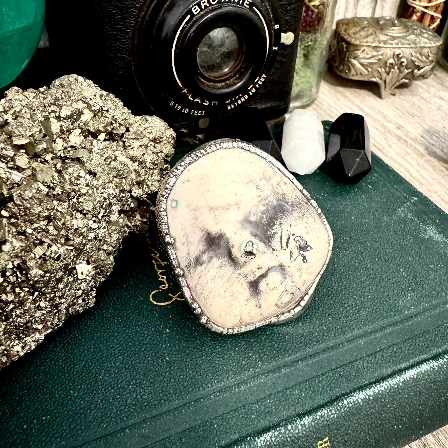 Ceramic Baby Doll Head Ring Fine Silver Size 9 / Foxlark Collection - One of a Kind