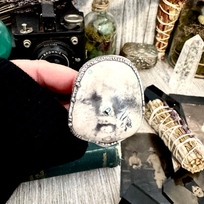 Ceramic Baby Doll Head Ring Fine Silver Size 9 / Foxlark Collection - One of a Kind