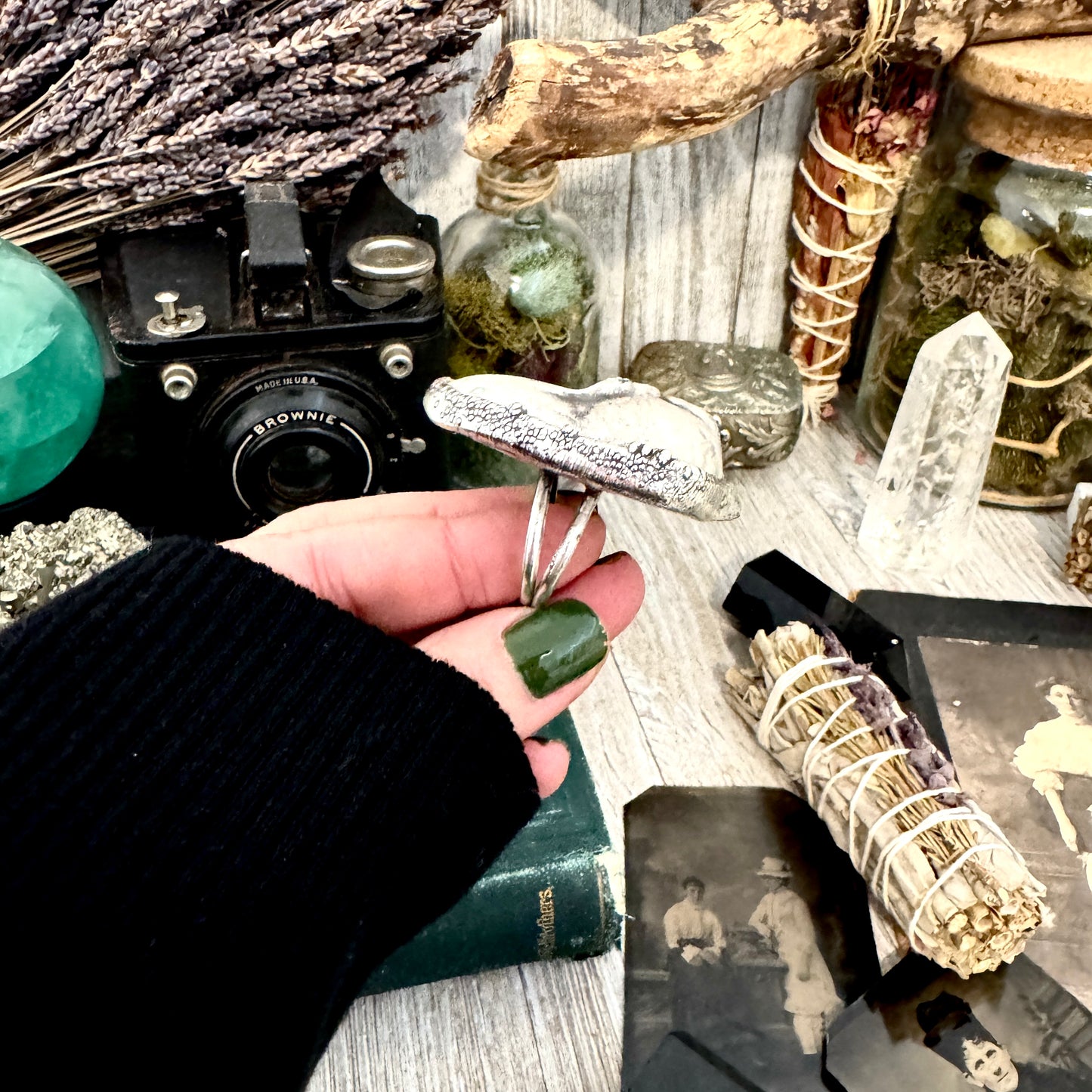 Ceramic Baby Doll Head Ring Fine Silver Size 9 / Foxlark Collection - One of a Kind