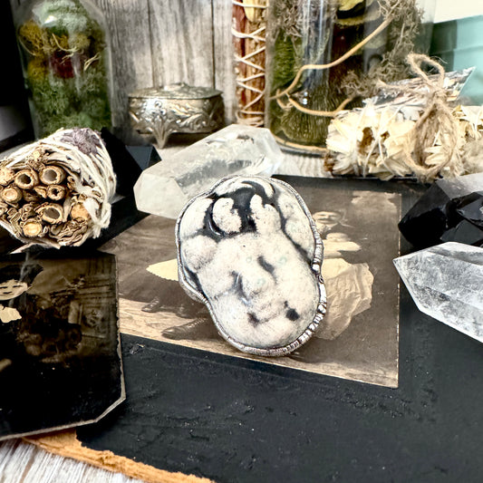 Ceramic Baby Doll Head Ring Fine Silver Size 7.5 / Foxlark Collection - One of a Kind