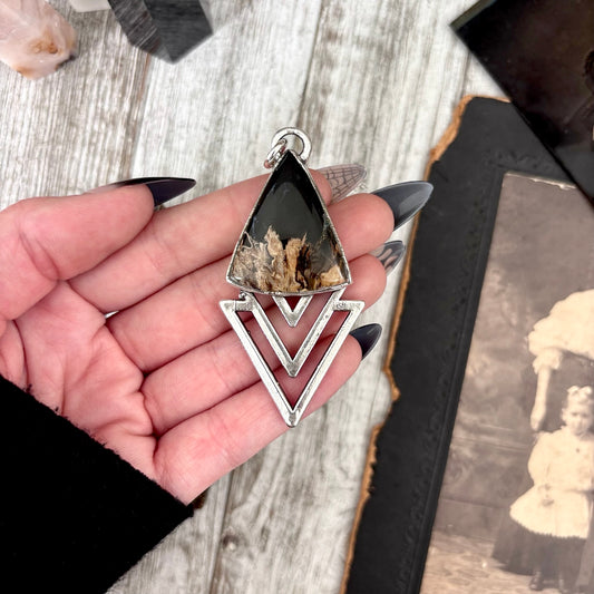 Moss & Moon Collection - Fossilized Palm Root Statement Necklace in Fine Silver / One of a Kind
