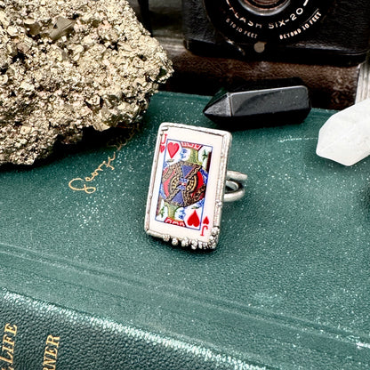 Playing Games - Jack Of Hearts Playing Card Ring Fine Silver Size 10 / Foxlark Collection - One of a Kind