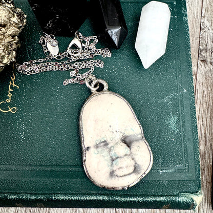 Ceramic Baby Doll Face Necklace Fine Silver / Foxlark Collection - One of a Kind FOXLARK