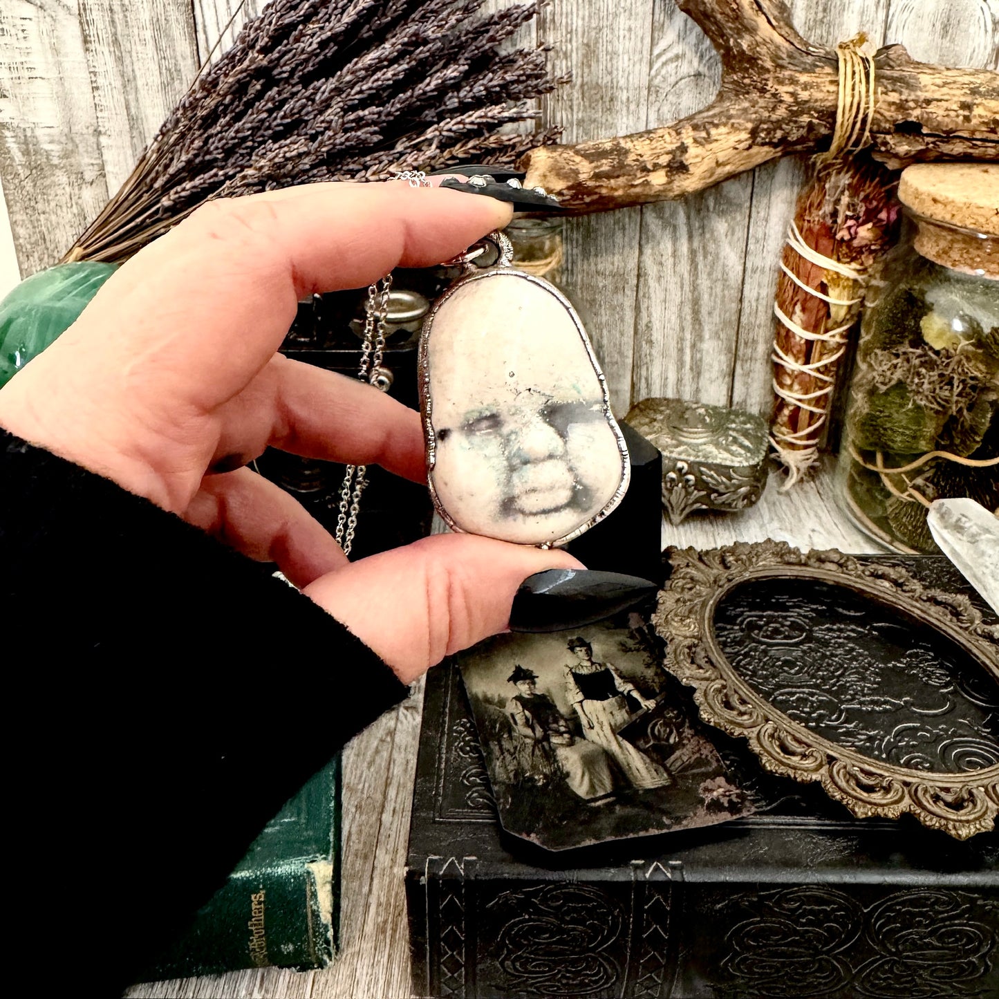 Ceramic Baby Doll Face Necklace Fine Silver / Foxlark Collection - One of a Kind FOXLARK