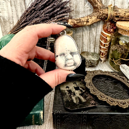 Ceramic Baby Doll Face Necklace Fine Silver / Foxlark Collection - One of a Kind FOXLARK