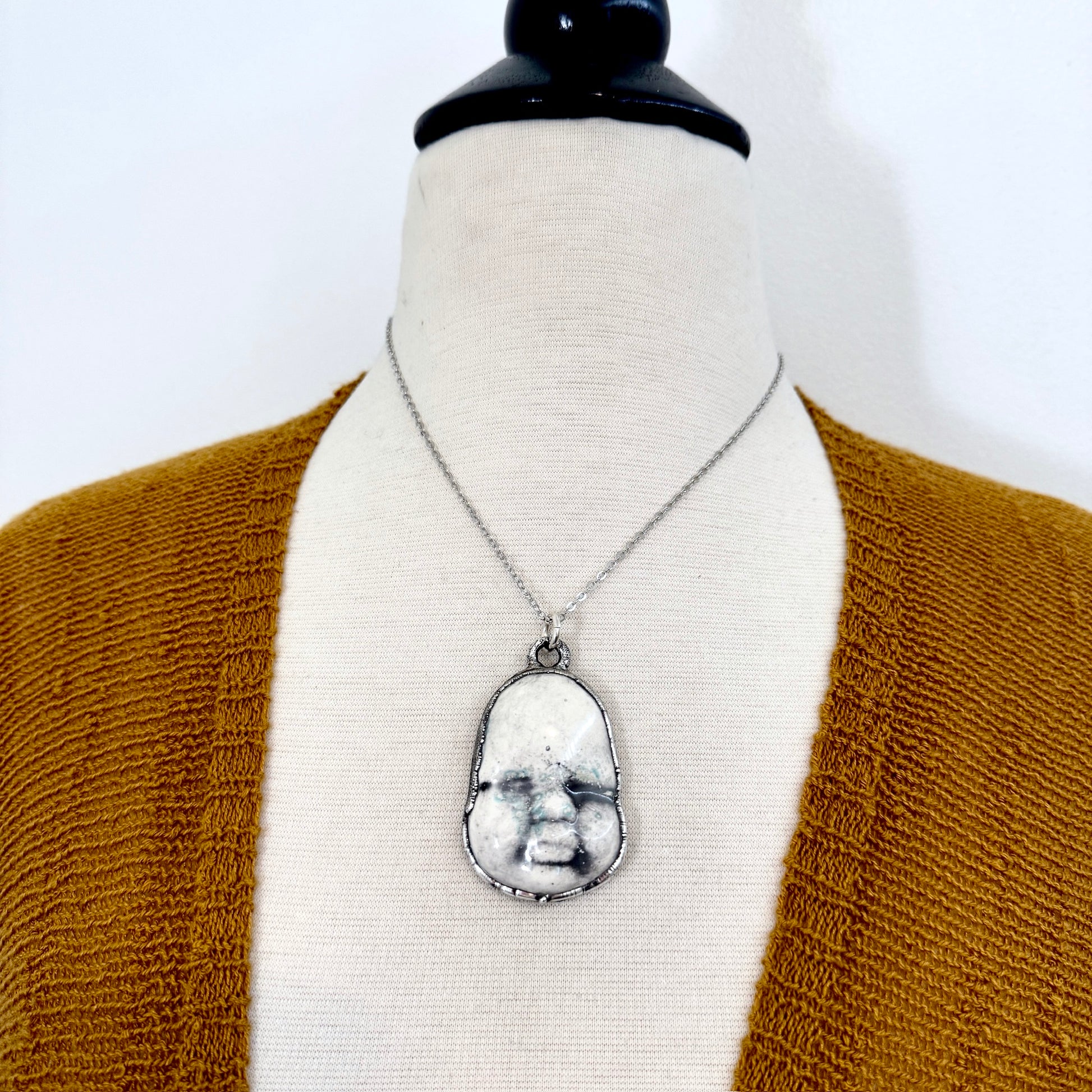 Ceramic Baby Doll Face Necklace Fine Silver / Foxlark Collection - One of a Kind FOXLARK