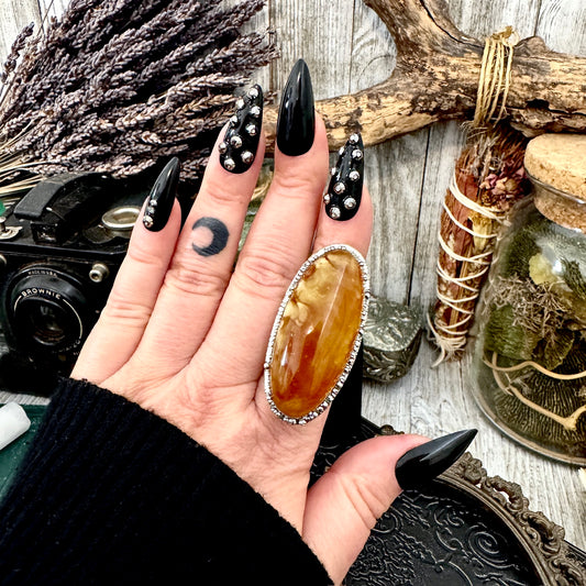 Baltic Amber Crystal Ring Fine Silver Size 9 / Foxlark Collection - One of a Kind