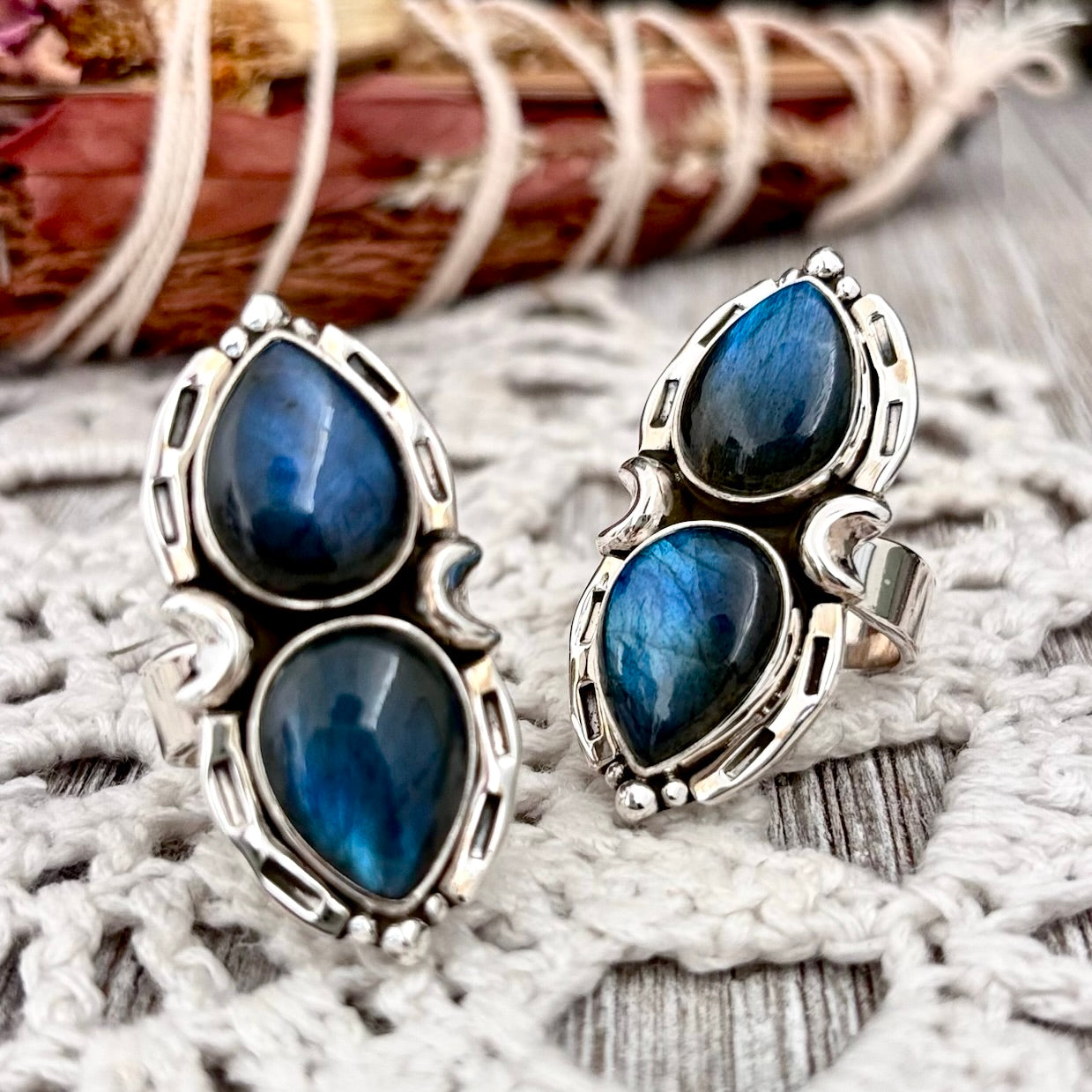 Mystic Moons Labradorite Ring | Sterling Silver | Adjustable