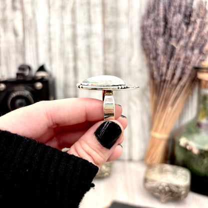 Midnight Moon Rainbow Moonstone Crystal Ring in Sterling Silver- Designed by FOXLARK Collection Adjustable to Size 6 7 8 9