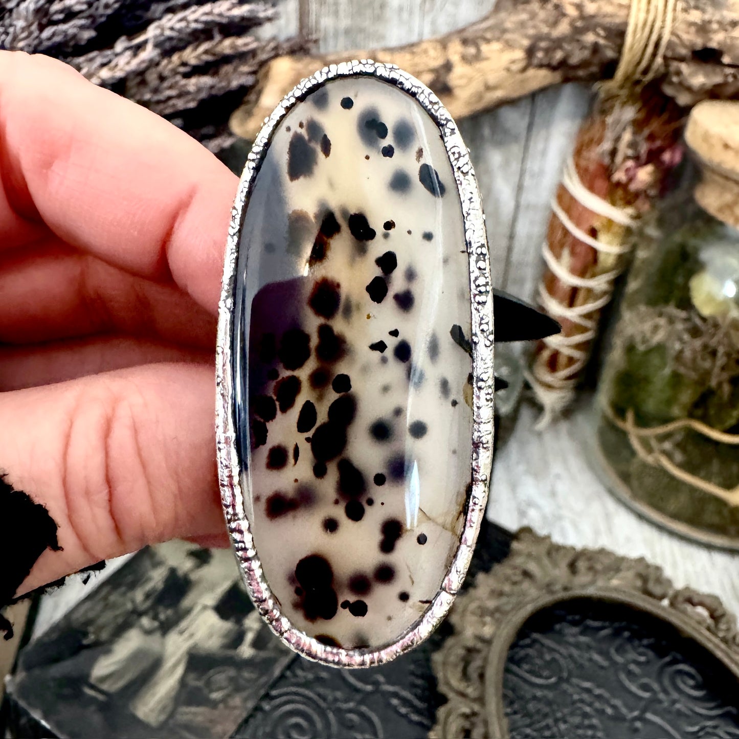 Montana Moss Agate Crystal Ring Fine Silver Size 7.5 / Foxlark Collection - One of a Kind