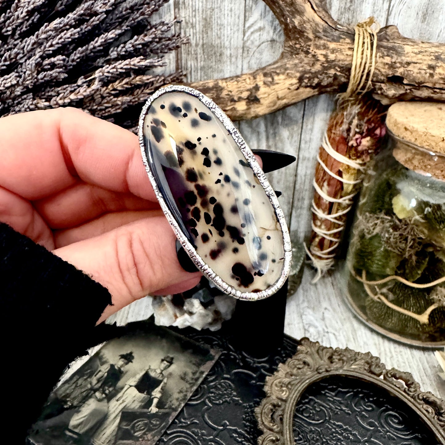 Montana Moss Agate Crystal Ring Fine Silver Size 7.5 / Foxlark Collection - One of a Kind